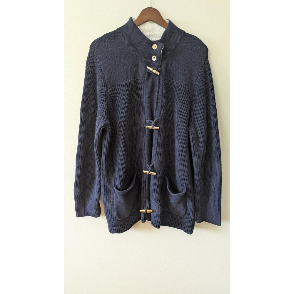 Vtg Ralph Lauren Womens Heavyweight Cardigan Sweater 2X Fisherman Toggle Navy
